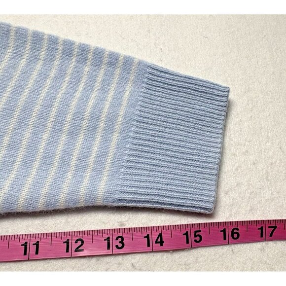 BANANA REPUBLIC Women Cashmere Sweater Size L Blue White Stripe V Neck 61-2 - Picture 8 of 9